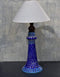 Jaipur Blue Pottery Handmade Lamp 12 Without Shade in Blue Base With White & Yellow Florals (Without Lampshade)